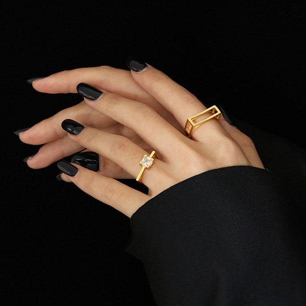 Geometry Square CZ 925 Sterling Silver Adjustable Ring SILVERBENE