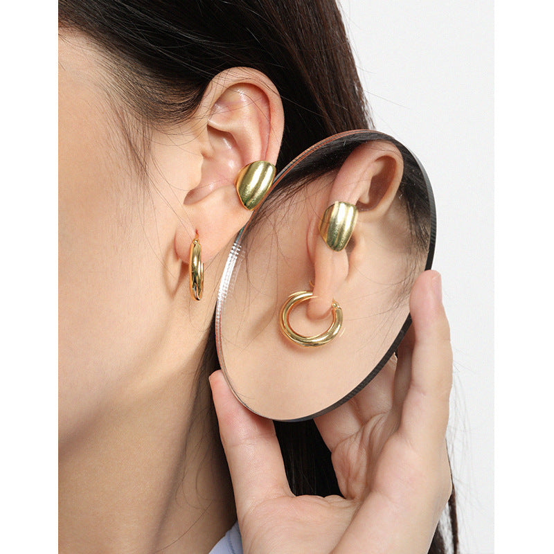 Geometry Ellipse 925 Sterling Silver Non-Pierced Earring(Single) SILVERBENE