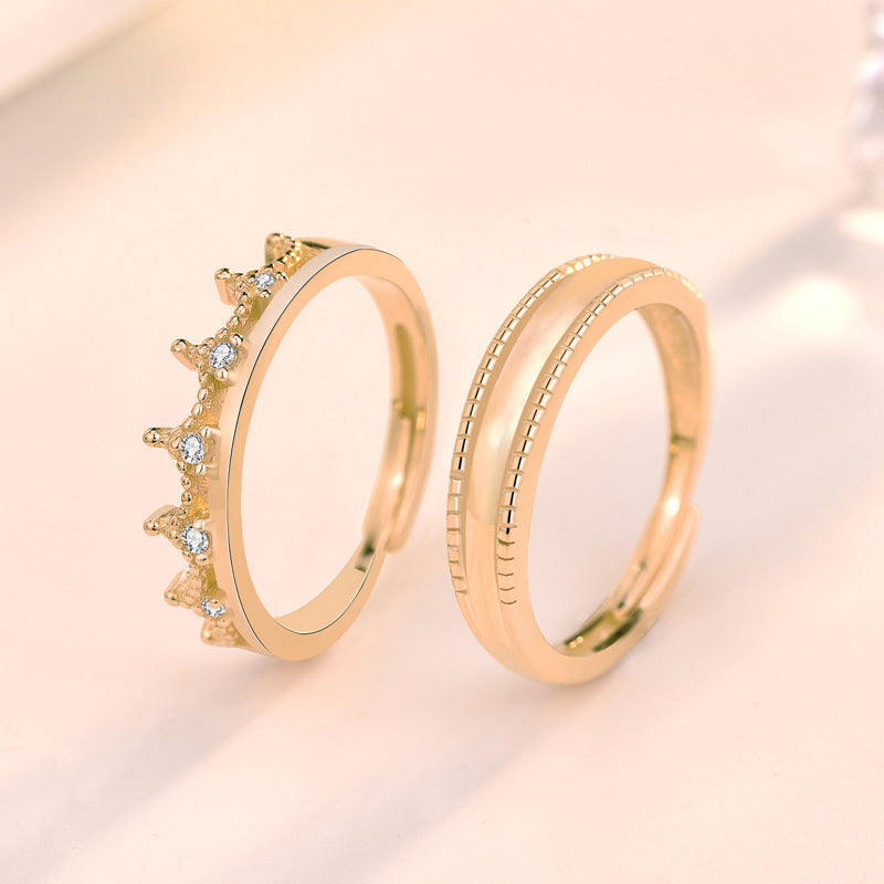 Simple CZ Crown 925 Sterling Silver Adjustable Promise Ring SILVERBENE