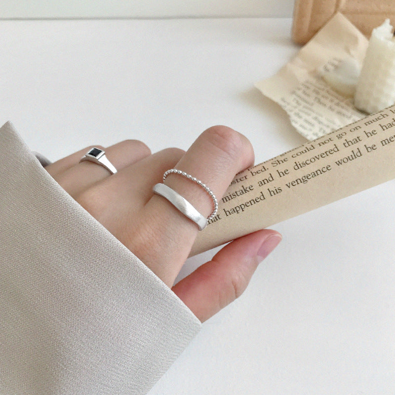 Modern Double Layer Beads Chain 925 Sterling Silver Adjustable Ring SILVERBENE