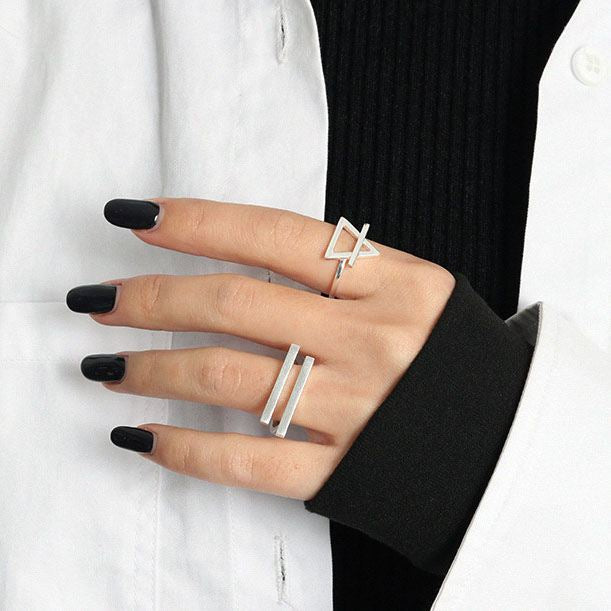 Geometry Hollow Triangle 925 Sterling Silver Adjustable Ring SILVERBENE
