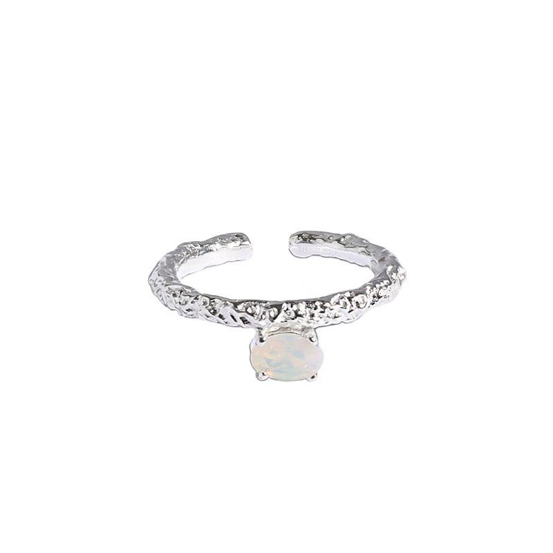 Simple Oval Created Opal 925 Sterling Silver Adjustable Ring SILVERBENE