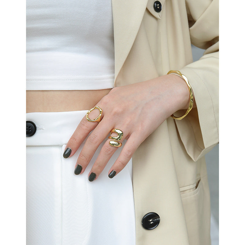 Geometry Wide Double Layer Hollow Cross 925 Sterling Silver Adjustable Ring SILVERBENE