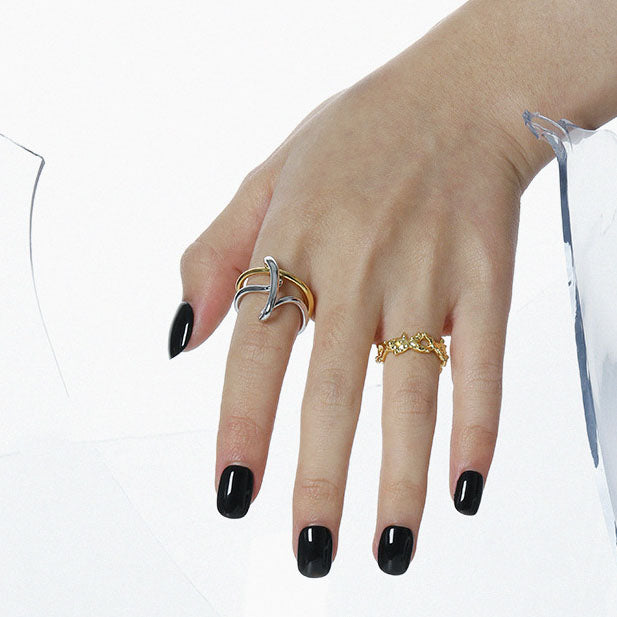 Irregular Fashion Messy Lines Cross 925 Sterling Silver Adjustable Ring SILVERBENE