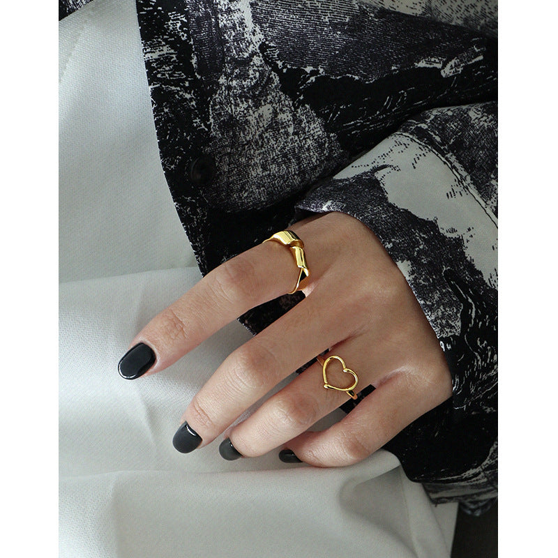 Anniversary Hollow Heart 925 Sterling Silver Adjustable Ring SILVERBENE