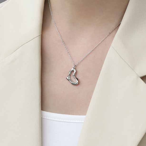 Irregular Hollow Heart 925 Sterling Silver Necklace SILVERBENE