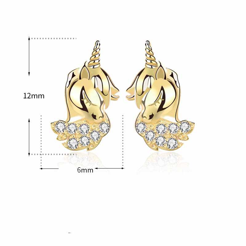 Cute Animal CZ Unicorn 925 Sterling Silver Stud Earrings SILVERBENE