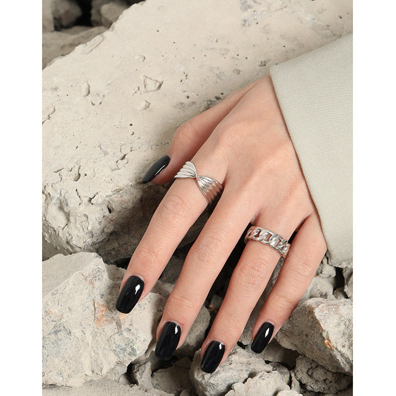 Office Hollow Twisted Chain 925 Sterling Silver Adjustable Ring SILVERBENE