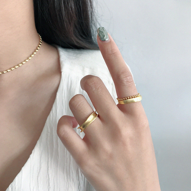 Fashion Double Layers Beads Chain 925 Sterling Silver Adjustable Ring SILVERBENE