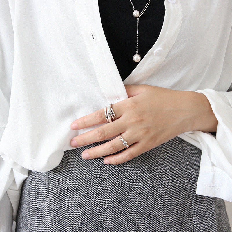 Irregular Multilayer Cross 925 Sterling Silver Adjustable Ring SILVERBENE