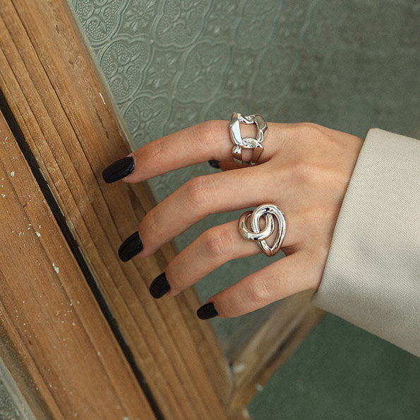 Hot Hollow Wide Chain 925 Sterling Silver Adjustable Ring SILVERBENE