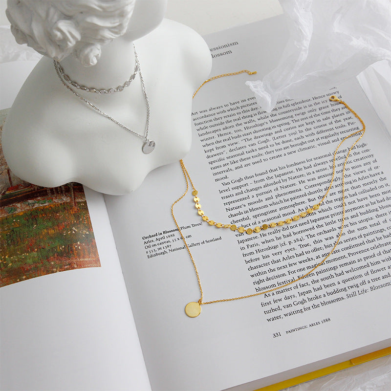 Geometry Wafer Double Layer 925 Sterling Silver Necklace SILVERBENE