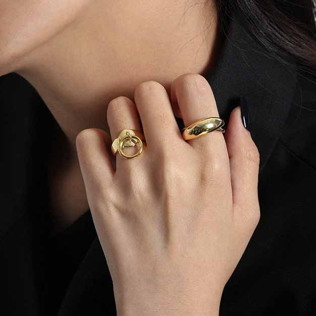 Geometry Oval Ellipse 925 Sterling Silver Adjustable Ring SILVERBENE