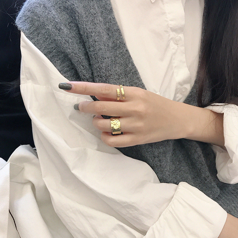 Men's Irregular Wide Geometry 925 Sterling Silver Adjustable Ring SILVERBENE