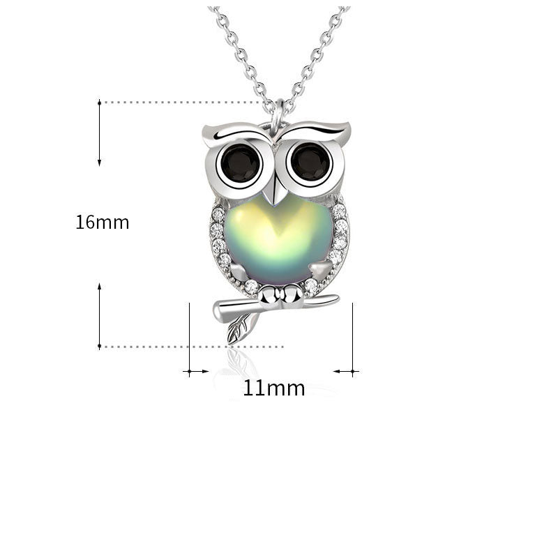 Cute Natural Moonstone CZ Owl 925 Sterling Silver Necklace SILVERBENE