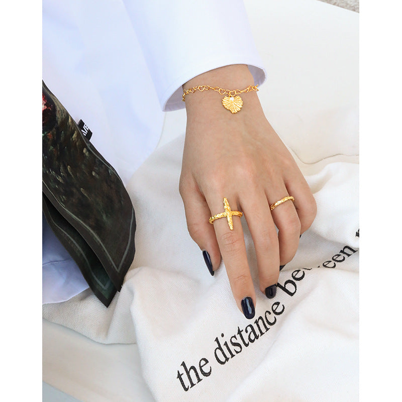 Classic Irregular Beaten Cross 925 Sterling Silver Adjustable Ring SILVERBENE