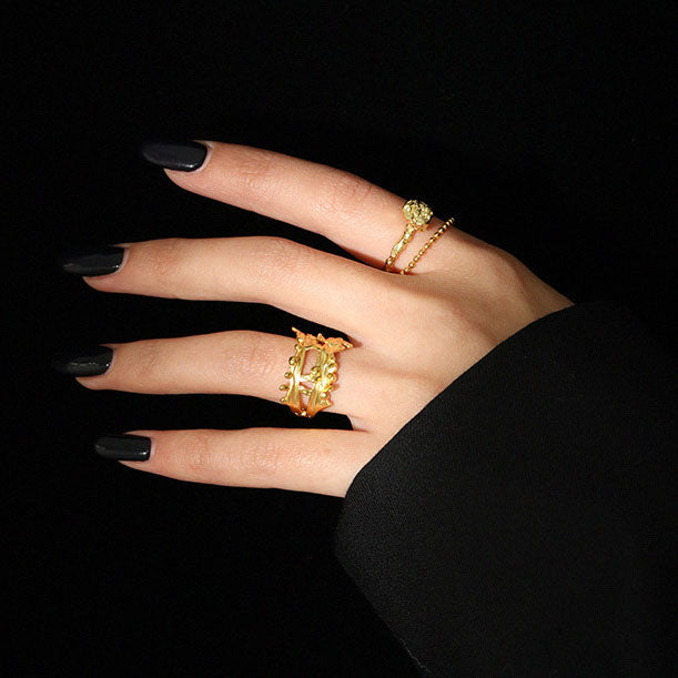 Fashion Double Layer Beads 925 Sterling Silver Adjustable Ring SILVERBENE