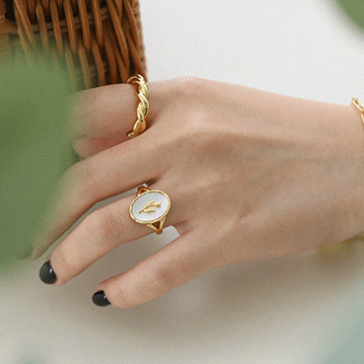 Shell Oval Tulips Flower 925 Sterling Silver Ring SILVERBENE