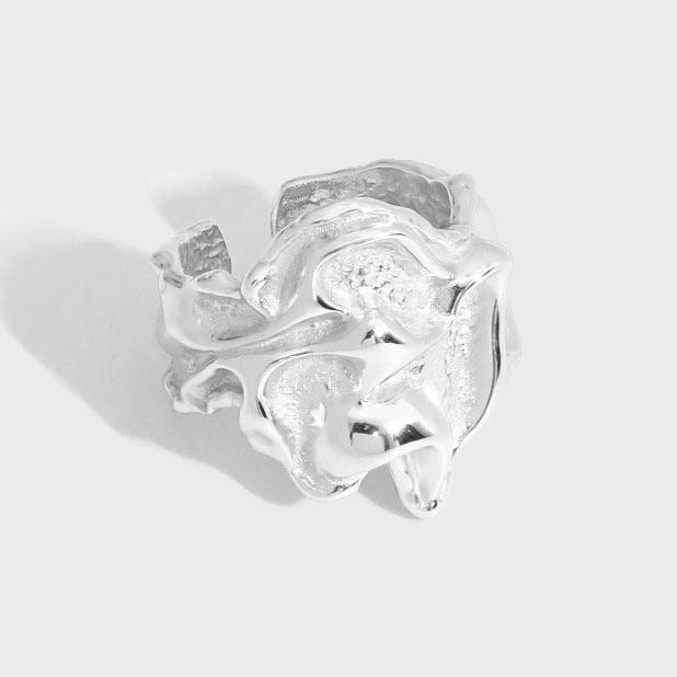 Fashion Irregular Folding 925 Sterling Silver Adjustable Ring SILVERBENE