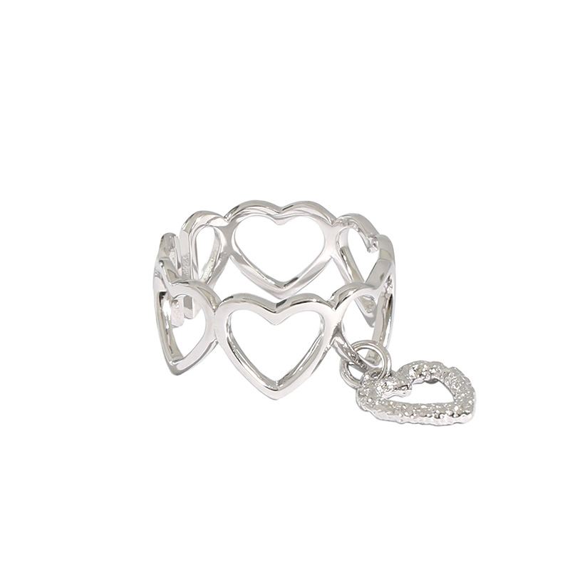 Girl Hollow Hearts 925 Sterling Silver Adjustable Ring SILVERBENE