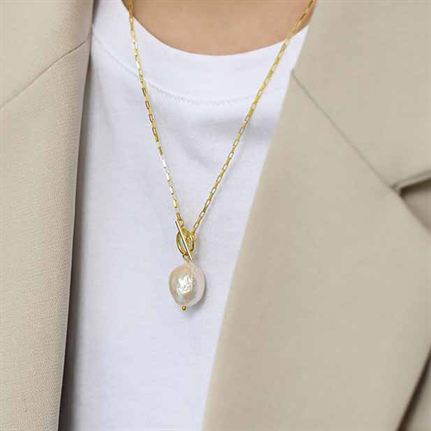 Fashion Irregular Natural Pearl 925 Sterling Silver Necklace SILVERBENE