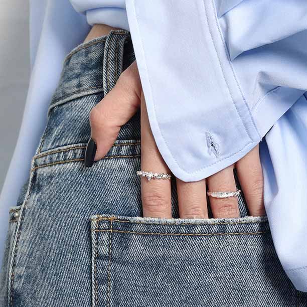 Cute Mini Irregular Bubbles 925 Sterling Silver Adjustable Ring SILVERBENE