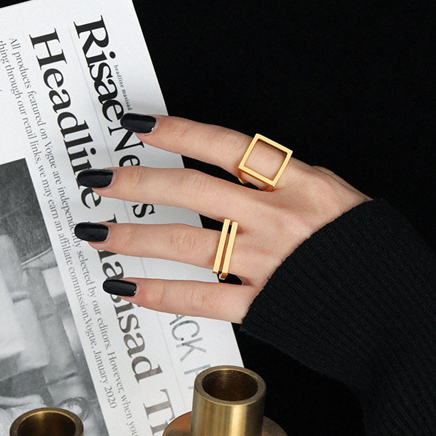 Minimalism Geometry Strips 925 Sterling Silver Adjustable Ring SILVERBENE