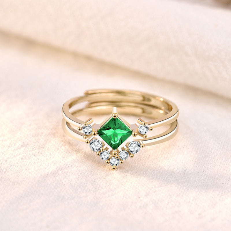 Elegant Geometry CZ Rhombus V Shape 925 Sterling Silver Adjustable Stacker Ring SILVERBENE