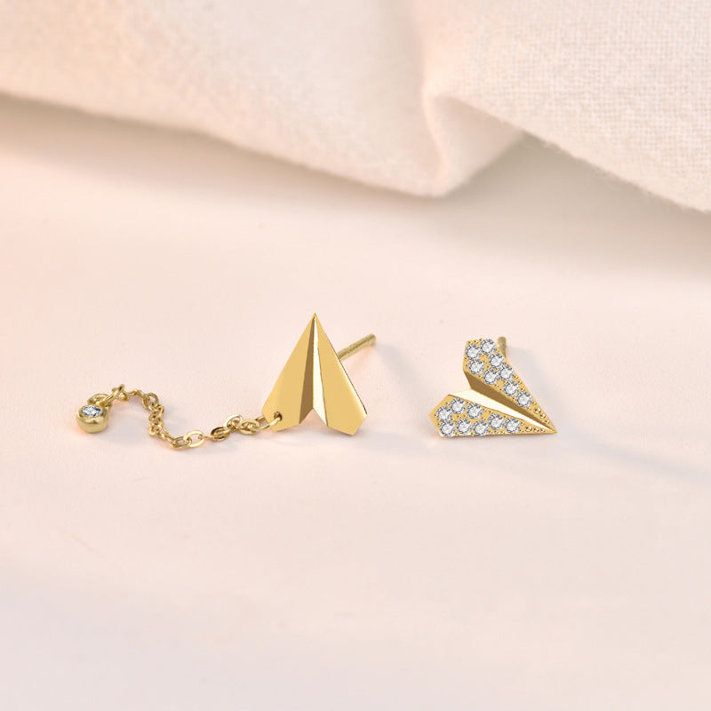 Asymmetry CZ Paper Plane Tassels New 925 Sterling Silver Dangling Earrings SILVERBENE