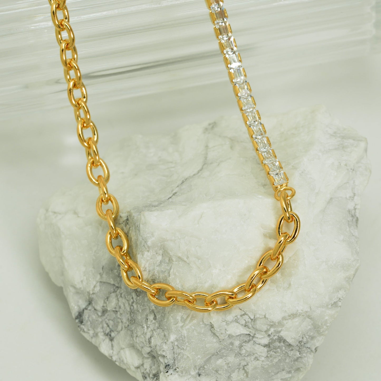 Fashion Montage CZ Chain 925 Sterling Silver Stacking Chain Necklace SILVERBENE