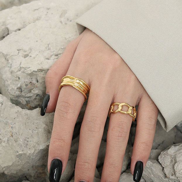 Fashion Irregular Wrinkle Texture 925 Sterling Silver Adjustable Ring SILVERBENE