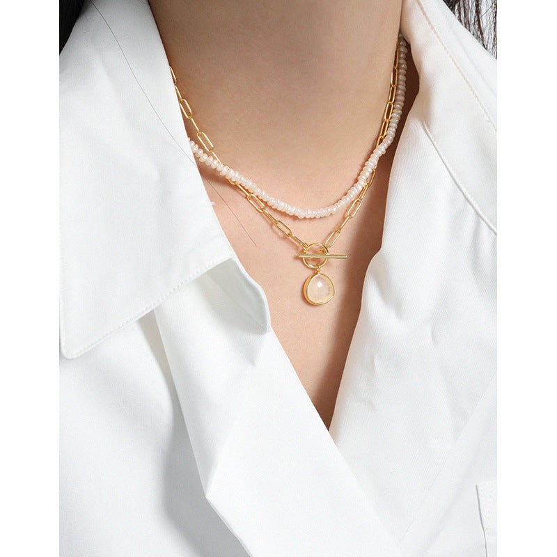 Graduation Round Natural Crystal OT Hollow Chain 925 Sterling Silver Necklace SILVERBENE