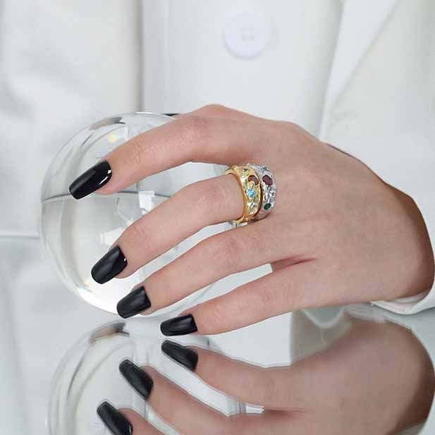 Colorful CZ Irregular Wide 925 Sterling Silver Adjustable Ring SILVERBENE