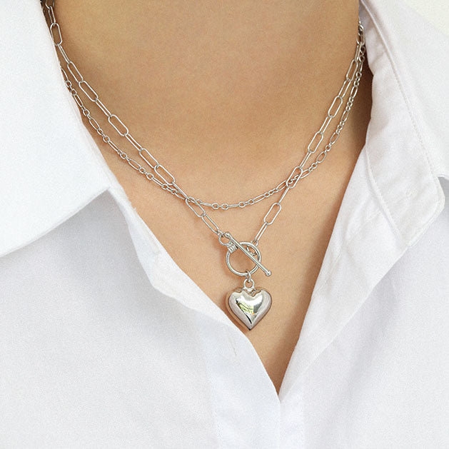 Women Simple Love Heart OT 925 Sterling Silver Necklace SILVERBENE