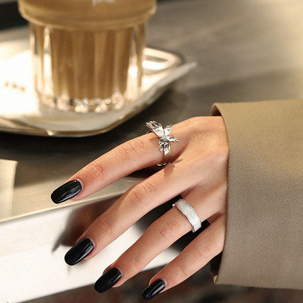 Office Epoxy Wave Irregular 925 Sterling Silver Adjustable Ring SILVERBENE