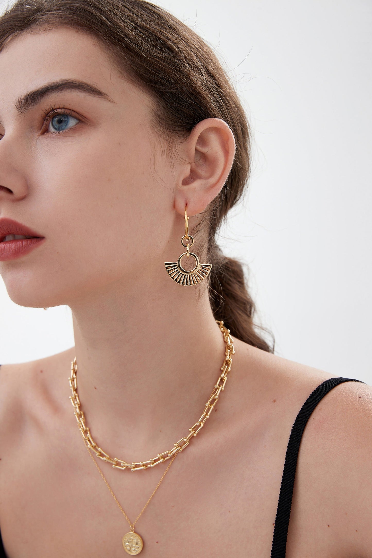 Ancient Roman Modern Striped Fan 925 Sterling Silver Earring (Single) SILVERBENE