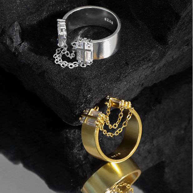 Party CZ Chain Tassels 925 Sterling Silver Adjustable Ring SILVERBENE