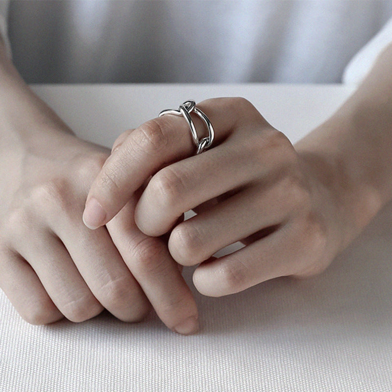 Geometric Hollow Rectangle Chain 925 Sterling Silver Ring SILVERBENE