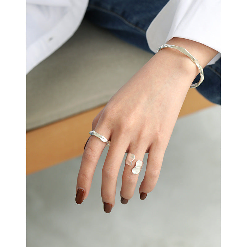 Modern Irregular Geometry Concave Convex 925 Sterling Silver Adjustable Ring SILVERBENE