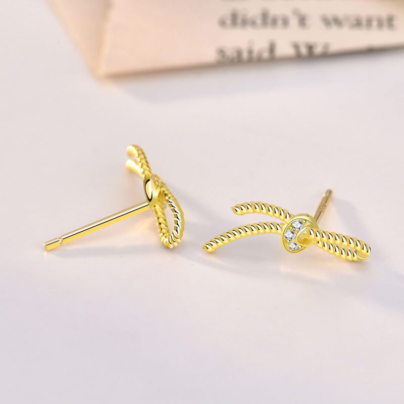Sweet Mini CZ Bow Knot 925 Sterling Silver Stud Earrings SILVERBENE