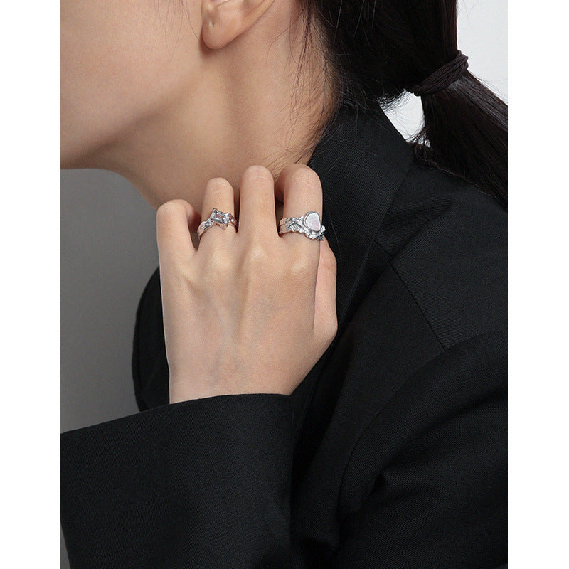 Men's Geometry Rectangle CZ 925 Sterling Silver Adjustable Ring SILVERBENE