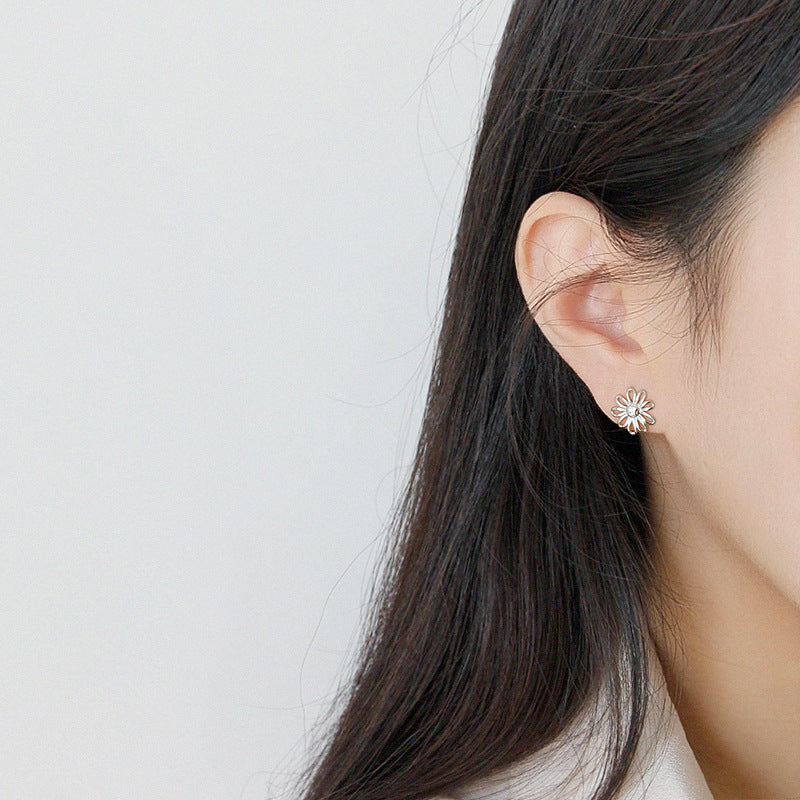 Girl Hollow Sunflower 925 Sterling Silver Stud Earrings SILVERBENE