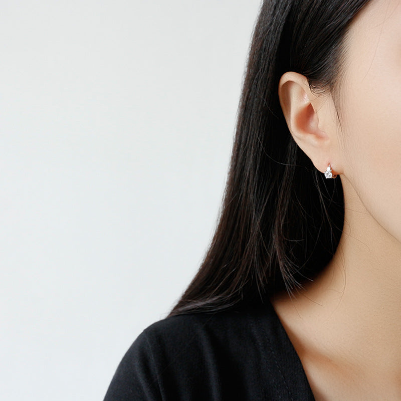 Casual Geometry Round CZ 925 Sterling Silver Hoop Earrings SILVERBENE