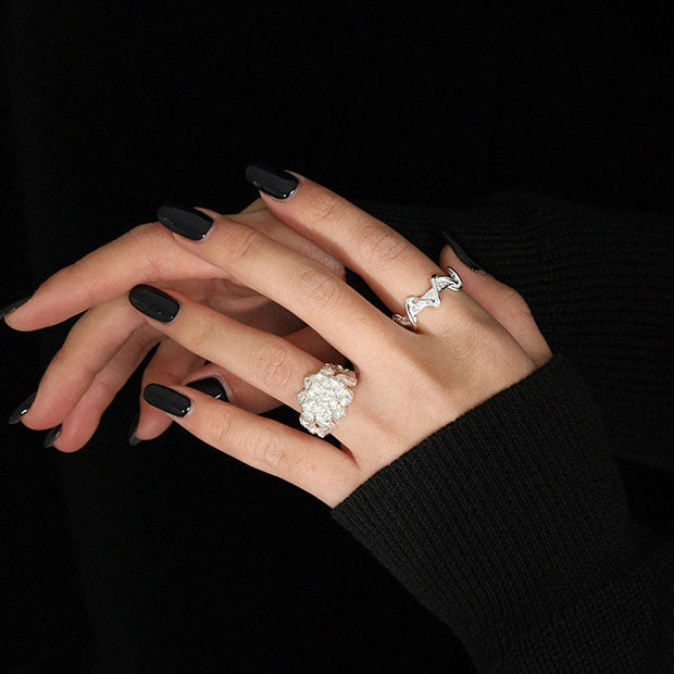 Party Double Layer Twisted Wave 925 Sterling Silver Adjustable Ring SILVERBENE