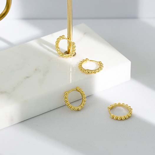 Fashion Beads Circle 925 Sterling Silver Huggie Hoop Earrings SILVERBENE