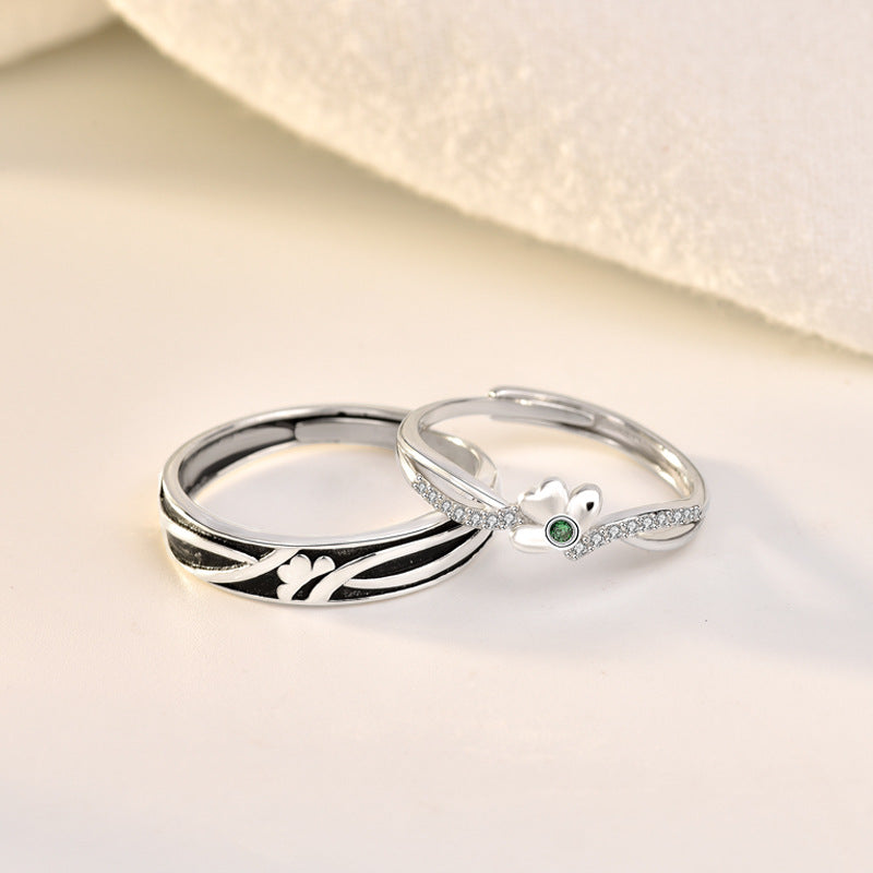 New Lucky Four Leaf Clover CZ 925 Sterling Silver Adjustable Promise Ring SILVERBENE