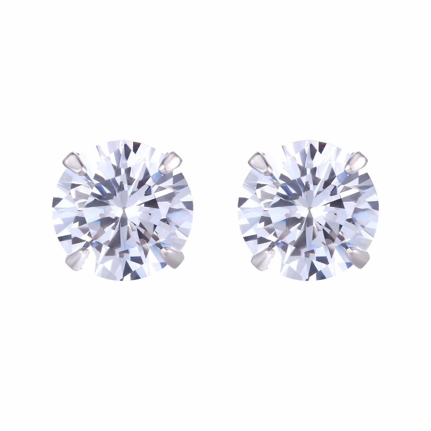 Simple CZ White 925 Sterling Silver Round Studs Earrings SILVERBENE