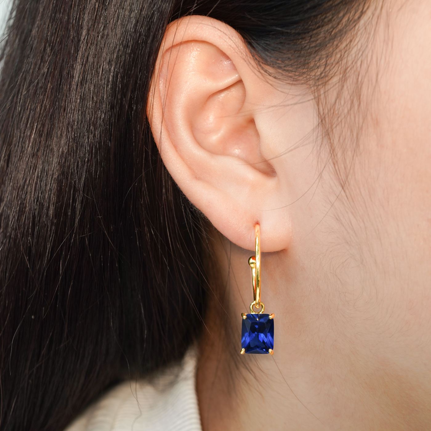 Simple Geometry CZ Rectangle 925 Sterling Silver Hoop Earrings SILVERBENE