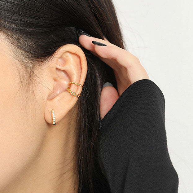 Casual Mini Geometry CZ Circle 925 Sterling Silver Huggie Hoop Earrings SILVERBENE