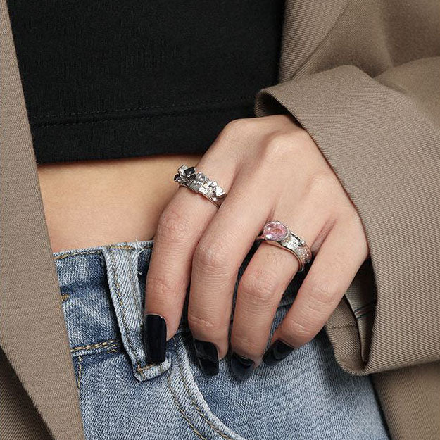 Irregular Geometry Cubic 925 Sterling Silver Adjustable Ring SILVERBENE